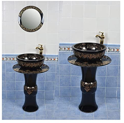 Lavandino da Bagno Art con piedistallo Completo, Lavandino da Bagno in Ceramica di Lusso su piedistallo Lavandino Rotondo Freestanding Lavandino per lavabo su piedistallo