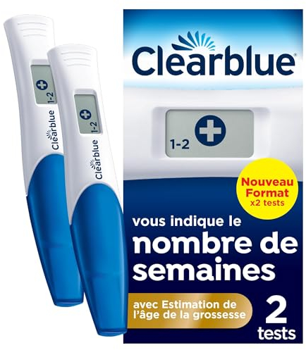 Clearblue Test De Grossesse Digital Avec Estimation De l’Âge De La Grossesse, 2 Tests, Le Seul Test Qui Vous Indique Le Nombre De Semaines Depuis La Conception: 1-2, 2-3 ou plus de 3 semaines