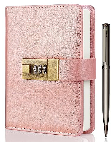 WEMATE Journal with Lock, Diary with Lock 192 Pages, Password Notebook, Pen & Gift Box - Perfect for Men and Women - 4.3X 6.18in (Rose Gold)