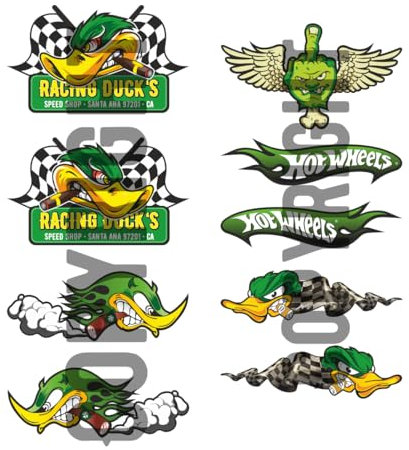 vinskool 9X Racing Ducks Aufkleber Set 6cm / 9cm Kult Sticker Oldschool Hotrod V8 USA Muscle Car Oldtimer Tuning Auto Motorrad Biker Chopper Bobber Cafe Racer Custom Umbau (9cm)