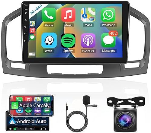 【2+64GB】 Hodozzy Carplay Android Auto Autoradio für Opel Insignia/Buick Regal 2008-2013 Autoradio Bluetooth 2 Din mit 9 Zoll Touchscreen GPS/WiFi/FM/RDS/HiFi/USB+Rückfahrkamera