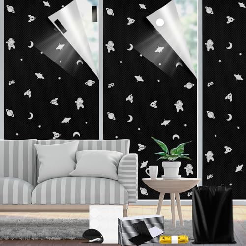blackout blinds stick on 300X145cm,Patterned blackout fabric Temporary 100% Blackout Material,Easy to Stick - Portable Blackout Blinds Fits Any Window Shape