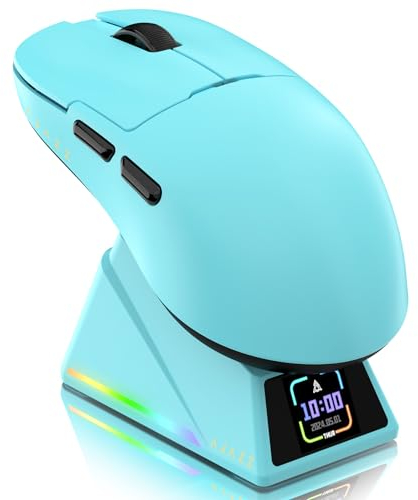 ATTACK SHARK Ajazz AJ159APEX PAW3950 Gaming-Maus, 42000 DPI, 8000Hz Kabellose Abfragerate, RGB-Magnetladestation mit Farbdisplay, 56g Superlight, 2,4G/BT/Kabelgebundene Gaming-Mouse, PC/Mac, Blau