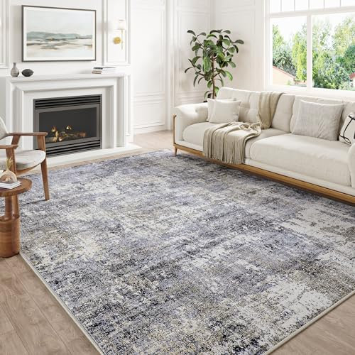 HUGEAR Maschine Waschbarer Bereich Teppich 240 x 300 cm Grau - Wohnzimmer Indoor Großer Akzent Moderner Abstrakter Low Pile Distressed Wurf Schlafzimmer Rutschfest
