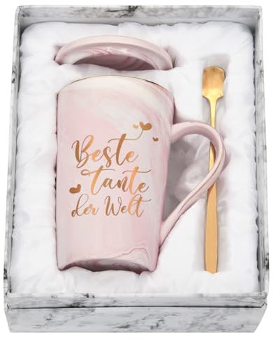 Joymaking Kaffeetasse Geschenk für Tante Geburtstagsgeschenk Beste Tante Geschenk zum Weihnachten für Tante Weihnachtsgeschenke, 400ML Rosa