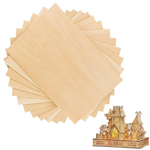 Sperrholzplatte Plywood Balsa Wood Panels Lindenholz 12 Stück Bastelholz-Set, Laubsäge Holz, Sperrholzplatten und Balsaholz - Perfekt für Plotter Rohlinge, Furnierholz, FinnPappe, DIY Bastelprojekte