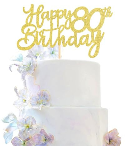 Anemowind 3Pcs 80th Happy Cake Toppers 80 and Happy Cake Toppers for Happy 80th Birthday Cheers to 80 Party Decorations 80 Anniversary Birthday Cake Decorations Supplies(Gold)