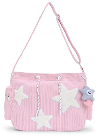 OPLERT Star Tote Hobo Bag für Frauen große Cord Crossbody Bag Y2K Cute Tote Bags Ästhetische Messenger Handtasche