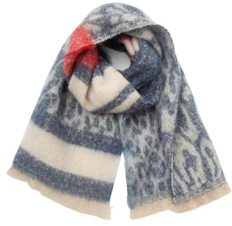 BIANRUN Halstuch Damen Winter Frauenschalschal -Schal Frauen Kurzer Bart Jacquard Nähen-Rot Und Blau Weiß