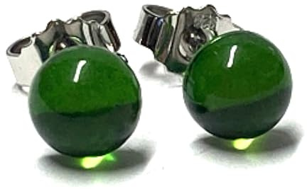 Ohrstecker 925 Silber Bernstein grün (karaibischer Bernstein) Cabochon rund 6mm Klassiker