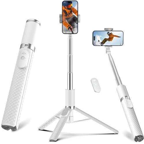 Vimose 62 Phone Tripod Stand - All in 1 Selfie Stick Tripod for iPhone with Remote (White)