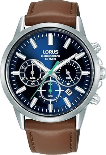 LORUS Herren Uhr Chronograph Quarz Edelstahlgehäuse mit Lederband RT381KX9