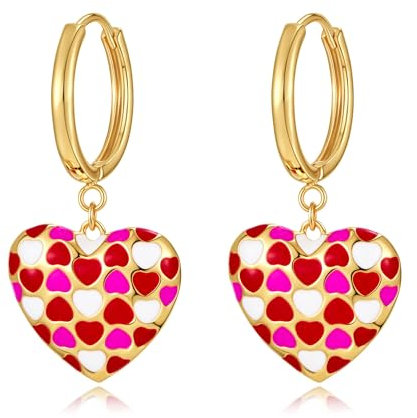 LILIE&WHITE Damen Ohrringe mit Herz-Anhängern, Farbenfrohes Design in Gold, Farbtreu & Langlebig, Romantische Geschenkidee für Valentinstag, Geburtstag und besondere Anlässe