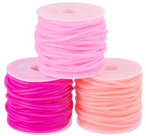 Craftdady Tubo cavo tubolare in PVC da 30 m, in gomma sintetica, 2 mm, filo di memoria avvolto intorno alla bobina di plastica bianca rosa, per collane, bracciali, lavori a maglia e creazione di
