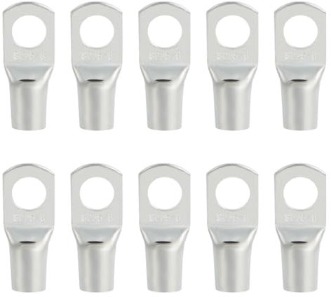 Fc'Noqgn 10 Pezzi Capicorda a Tubo M8, capicorda 25 mm² Non Isolato Capicorda ad Anello SC Capicorda a Tubo in Rame stagnato per Scatola di distribuzione del Cavo della Batteria dell'automobile