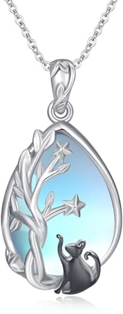 JFASHOP Collier avec pendentif arbre de vie en pierre de lune en argent sterling 925 - Collier arbre de vie - Bijoux chat noir - Cadeau pour les amoureux des chats, Extra, SLIVER, Pierre de lune