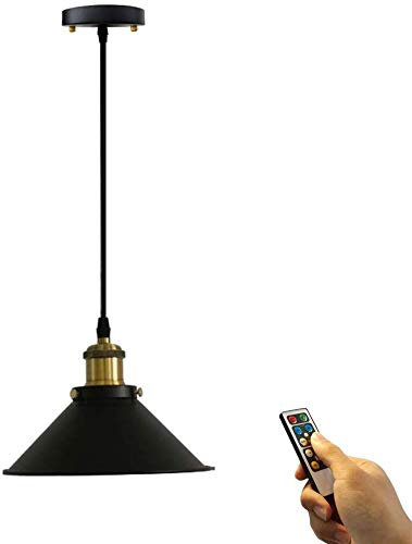 Dimmable Black Pendant Light with Remote Control 55 Lumens LED Indoor Battery Operated 1 Light