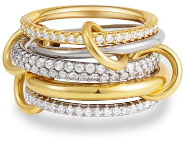 Eaciy Stapelbare Ringe aus 14 Karat Gold mit Zirkonia, mehrere gemischte Metallringe für Frauen, anlaufgeschützt, 7, Kupfer, Kein Edelstein