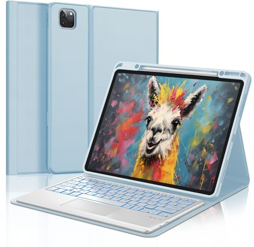 SENGBIRCH Hülle mit Tastatur für iPad Pro 12.9 6/5/4/3. Gen - Deutsches QWERTZ Beleuchtete Touchpad Tastatur Magnetische Kabelloser Bluetooth Abnehmbar für iPad Air 13 (M3 2025/M2 2024), Blau