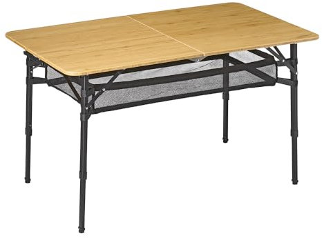 Campout Campingtisch - 120 x 70 x 70 cm - Klappbarer Gartentisch - Campingtisch - Klapptisch - 6 Personen - 3-Fach Höhenverstellbar - Inklusive Griff - Inkl. Tragetasche - Bambus