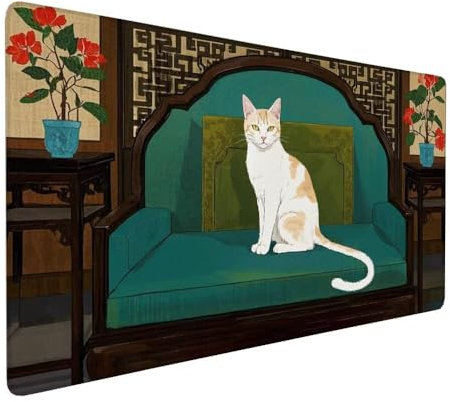 Tapis Souris Style Chinois 1200 x 600 x 3 mm Chat Tapis Souris Gaming Grand sous Main Bureau, Base Antidérapante en Caoutchouc avec Coutures sur Les Bords Desk Mat pour Ordinateur Deco Bureau X-475