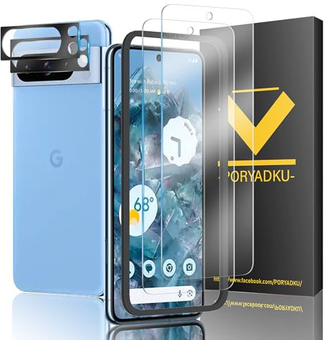 HOMEMO Protection D'écran pour Google Pixel 8 Pro 5G 6,70 Pouces, Verre Trempé 2 Pièces + Caméra Protecteur 2 Pièces, Anti-empreintes digitales, 9H Dureté, Sans Bulle