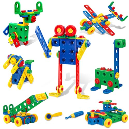 Riswistoy 82 PCS Building Blocks Toys, Ideal Construction Building Toy Sets for Children to Build Robots, Aeroplanes and Vehicles, Toy for Kids and Adults