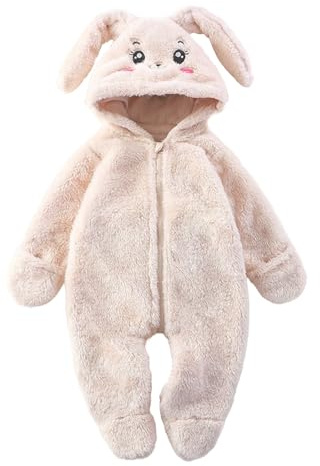 WYTbaby Baby Hooded Romper Fleece Jumpsuit Warmer Fall Winter Outfits for Baby Girl Boy 0-12 Months