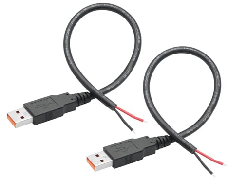 Riertostng Lot de 2 câbles USB type A mâle - 18 AWG 5 V 6 A - Connecteur USB A vers 2 broches - Extrémité ouverte - Pour réparation d'appareils de bricolage