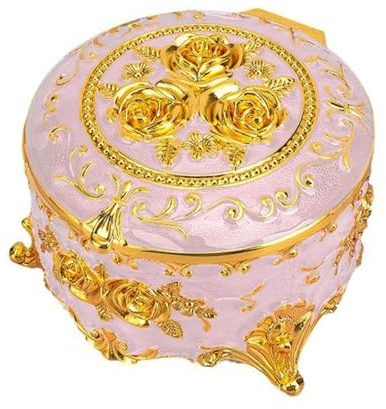 Wailicop Vintage Schmuckkästchen mit Deckel, Retro Schmuckschatulle aus Metall, Runde Ringbox, Kleine Schmuck-Organizer-Box für Ringe, Ohrringe, Halsketten, Geschenk für Frauen und Mädchen (A)