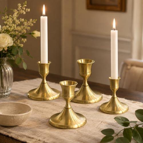 4er Set Kerzenständer Gold, Goldene Kerzenhalter, Metal Stabkerzenhalter, für Hochzeit, Weihnachten, Halloween Dekoration, 7 x 6.7cm für 2.2cm Kerzen