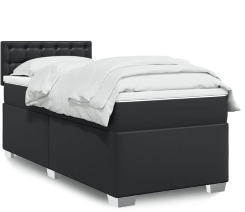 Refined Boxspringbett mit Matratze Schwarz 90x200 cm Kunstleder