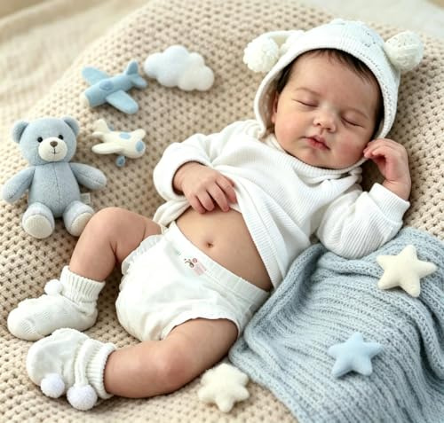 Zero pam Reborn Baby Lebensecht Mädchen, 50CM Lebensechte Baby Puppe Mit Haaren, Reborn Baby Weich Vinyl Puppen Augen Geschlossen, Babypuppen Puppe Ab 2 Jahre