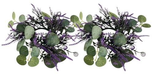 MALUGOGO Künstliche Eukalyptus Kerzenringe 25cm Kränze aus Kunststoff 2 Stück Grüne Kerzenhalter für Frühlingsdekoration und Hochzeitstisch für Säulenkerzen