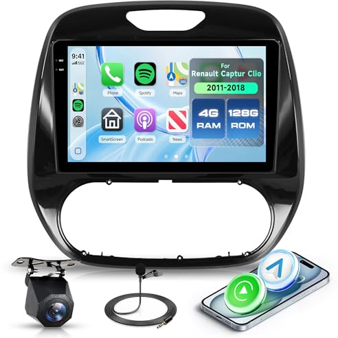 Rimoody 4G+128G 9 Android Autoradio für Renault Captur Clio 2011-2018 Wireless Carplay Radio Auto mit Android Auto Navi GPS Mirror Link Bluetooth FM/RDS/EQ WiFi Lenkradsteuerung Rückfahrkamera