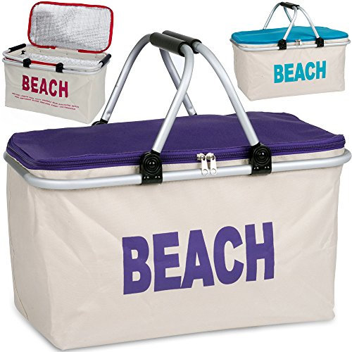 Deuba Kühltaschen Kühlbox Isolierbox Isoliertasche Einkaufstasche Campingtasche beige-türkis
