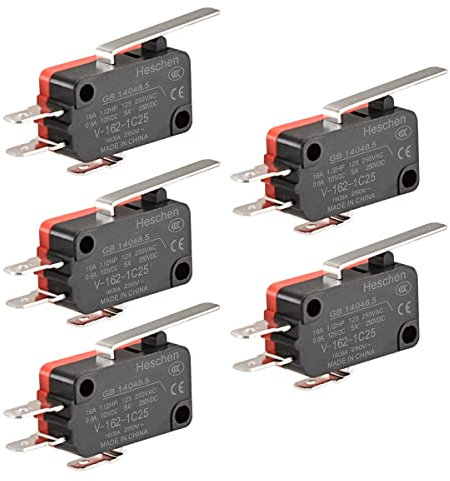 Heschen Micro interruttore, V-162-1C25, SPDT, leva a cerniera corta, 16A 250VAC, 5 pezzi