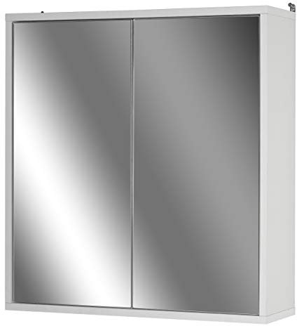 Urbn-Living White Wooden Wall Mounted Mirror Door Bathroom Cabinet (2 Full Doors)