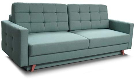 mb-moebel Schlafsofa Kippsofa Sofa Samt mit Schlaffunktion Klappsofa Bettfunktion mit Bettkasten Couchgarnitur Couch Sofagarnitur Schlafcouch 3 Sitzer Gästebett - 229x95x97 cm - Carla (Mint)