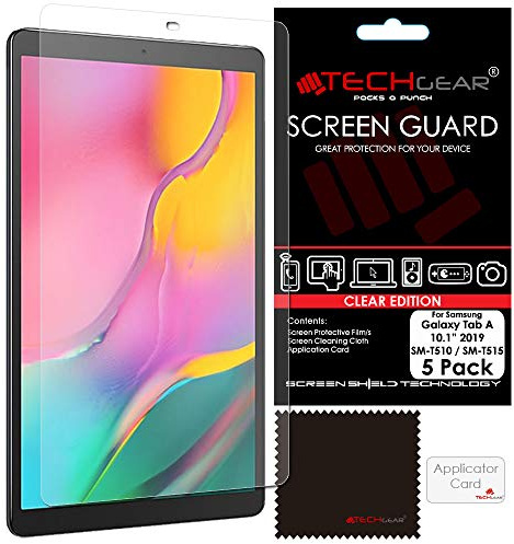 TECHGEAR [Pack of 5 Screen Protector for Samsung Galaxy Tab A 10.1 2019 (SM-T510 / SM-T515), Ultra CLEAR Screen Protector Guard Cover