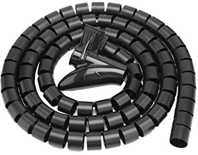 Spiralkabelschlauch, zuschneidbar, flexibel, Kabelschutz, Kabel-Organizer für TV, PC, Kabelmanagement und Organisation (15 mm, schwarz), 5 m