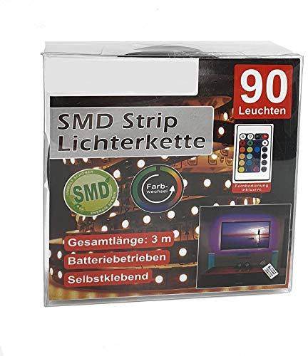 LED Stripe 3m mit 90 LED - mit Fernbedienung und Funktionen/Farbe einstellbar - Batterie betrieben - Individuell kürzbar nach jeder LED