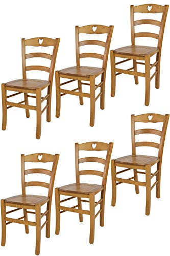 t m c s Tommychairs - 6er Set Stühle Cuore für Küche und Esszimmer, Robuste Struktur aus Buchenholz in der Farbe Eichenholz lackiert und Sitzfläche aus Holz