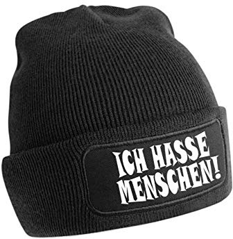 Artshirt Factory Ich Hasse Menschen Beanie, : Schwarz, Muster: Weiß