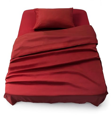 Blumtal® Bettlaken Set 3-teilig - Oeko-TEX zertifiziertes 3er Set - Spannbettlaken 90x190x30cm + Betttuch ohne Gummi 160x275cm + Kissenbezug 50x80cm - Bettlaken & Kissenbezug Microfaser - Aurora Red