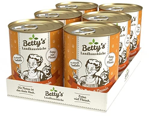 Betty's Landhausküche Dose Nassfutter Katze, getreidefrei, Beste Qualität, hochwertiges Fleisch, schonend gegart, für alle Katzenrassen geeignet, Ente 6 x 400 g