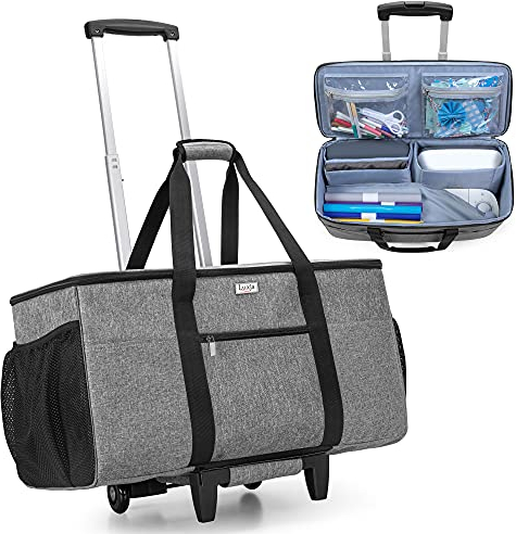 Luxja Rolltasche kompatibel mit Cricut Maker (Explore Air) und Easy Press (22,9 x 22,9 cm), gestanzte Maschinen-Tragetasche mit Rädern (inklusive abnehmbarem Dolly), Grau