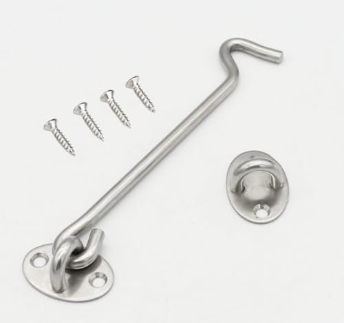 1PCS Stainless Steel Cabin Hook and Hook and Eye Latch, 7.48 Inch shed Door Latch Heavy Duty, gate Latch for Wooden Gates,Window Brace Gate Door Catch Silent Holder (Silver7.48Inch)