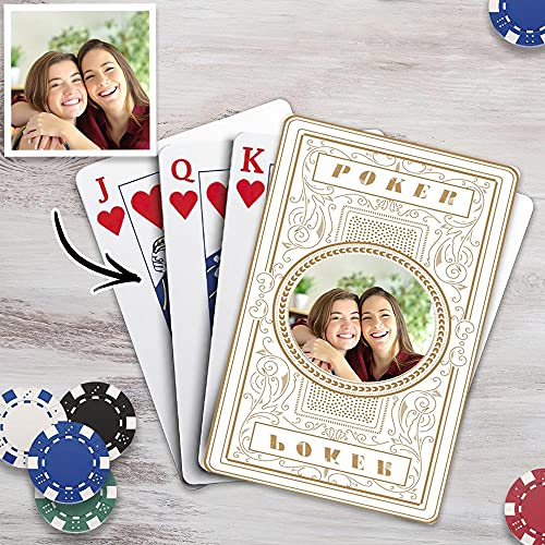 VEELU Personalisierte Pokerkarten mit Foto & Text Anzahl Plastik Wasserdicht Spielkarten mit Bedrucken Bild Kartenspiel mit Erwachsene Familie Freund Kinder Casino