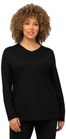 Ulla Popken Damen Ski-Funktionsshirt, schnelltrocknend, Loop, Langarm 751623 Wander-Shirt, Black Beauty, 46